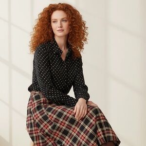 FDJ French Dressing Jeans Black White Polka Dot Button Front Blouse Size 4